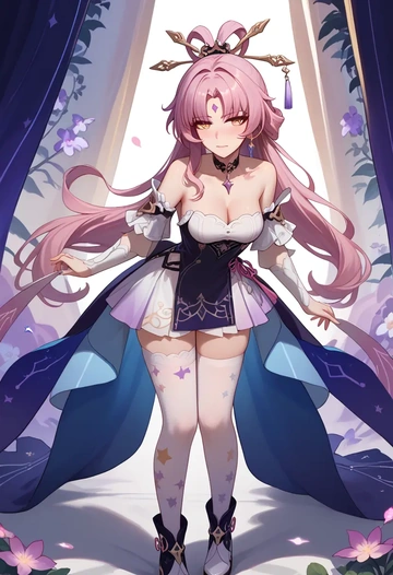 star rail,fu xuan,shirt dress,belted,stockings  - AI generated anime art